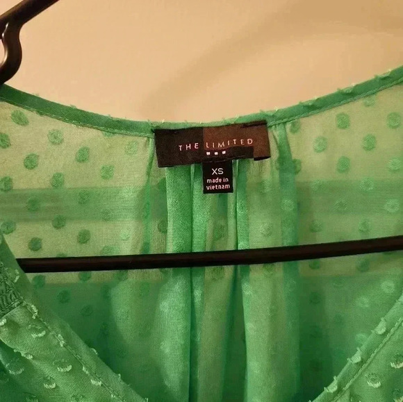 The Limited Size XS Green Sheer Polka Dot Long Sleeve Blouse Buttons #P277 - Picture 2 of 5